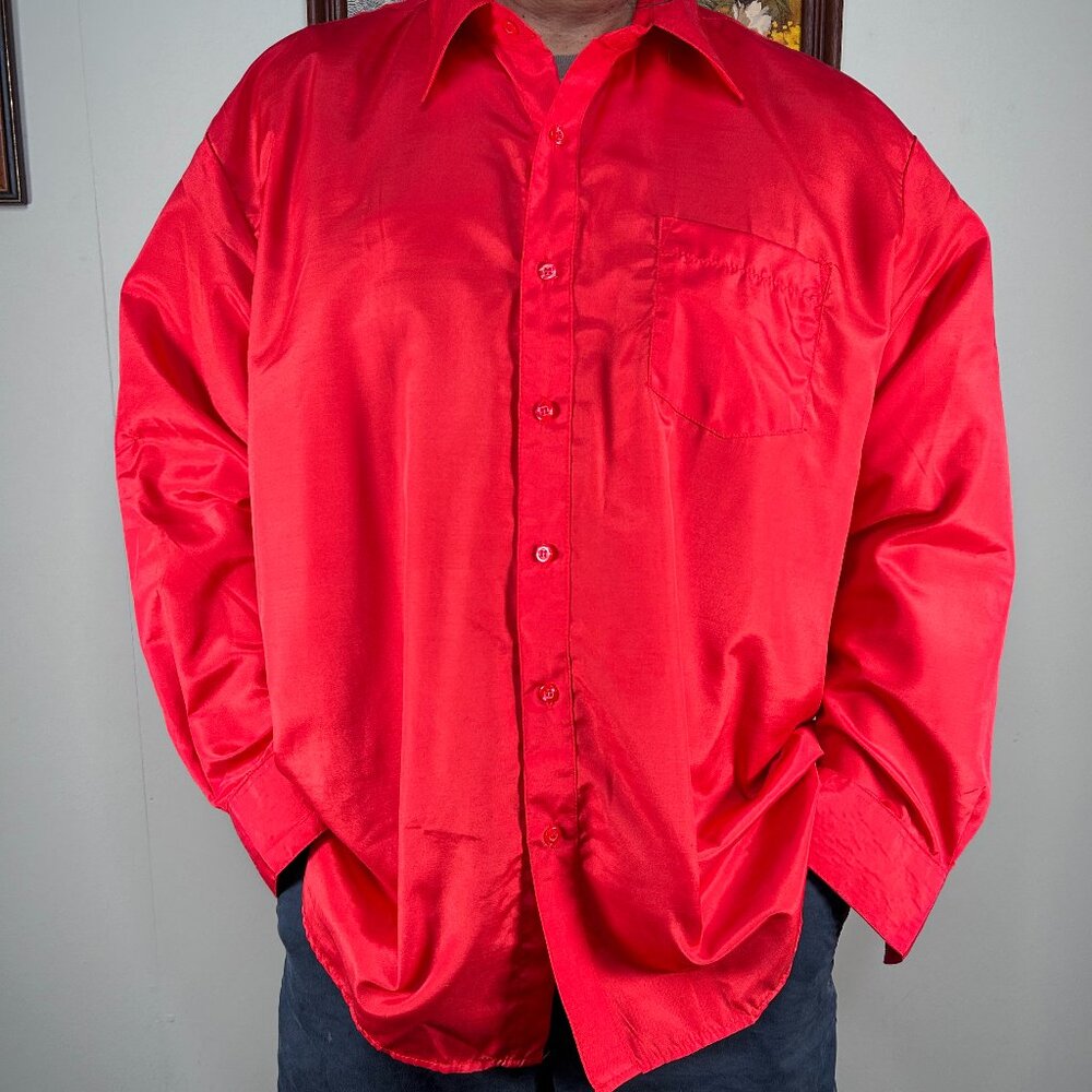 Vittorino Long Sleeve Shirt Top Men's Large 16 - 16.5 Red Pockets Casual